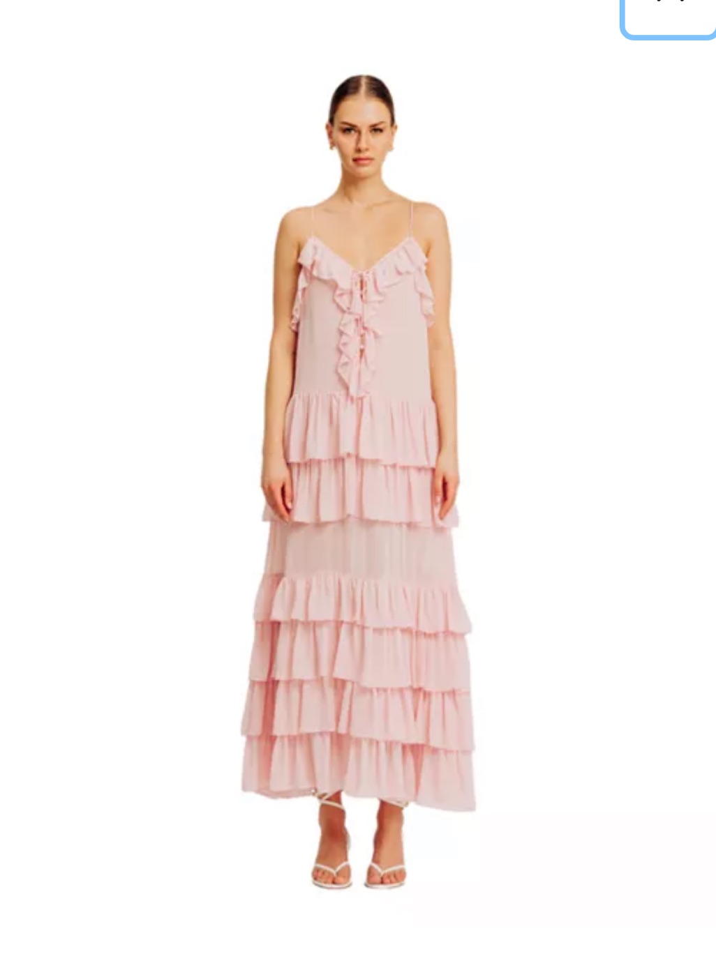 Torn By Ronny Kobo Nwt Orcadia Light Pink Ruffled Tiered Maxi Dress, Xs